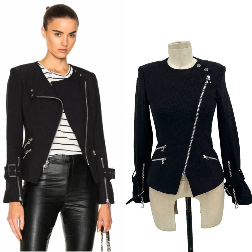 Veronica Beard Jordan Collarless Moto Jacket In Black Size 0
